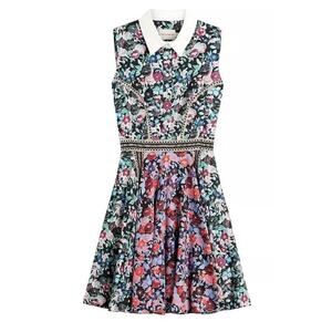 MARY KATRANTZOU Floral A-Line Fit & Flare Collared Dress US 4 Pockets